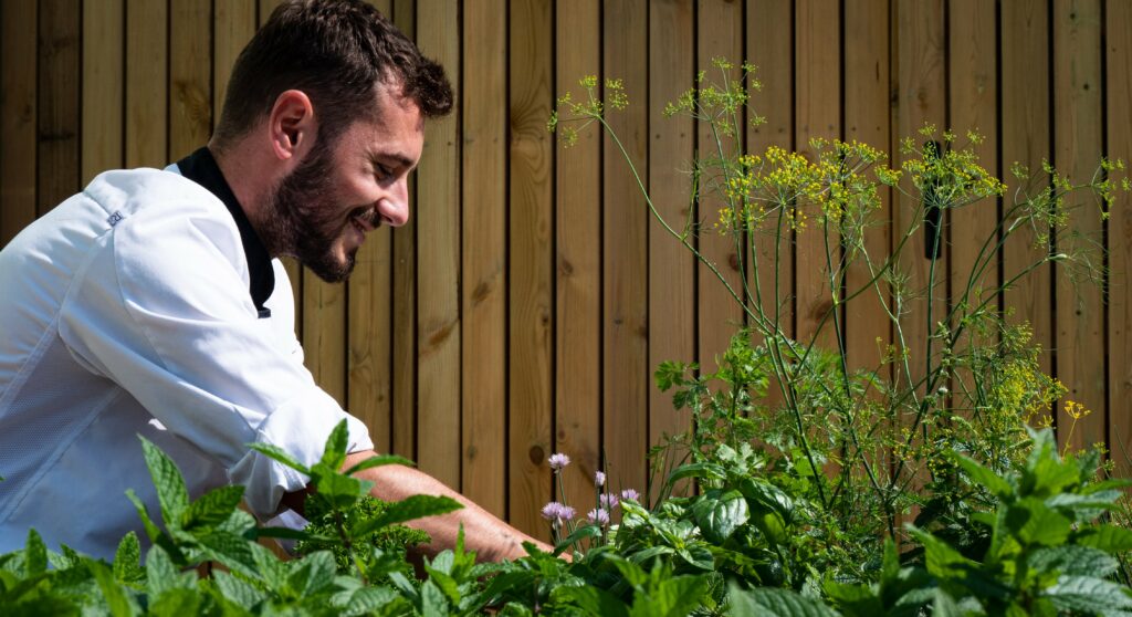 Kenan le chef de nanek ramasse des herbes pour cuisiner